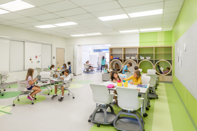 modern classroom design with students