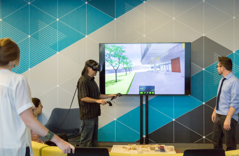 Virtual reality and architecture digitally showcase a space. 